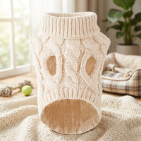 Dog Sweater with Cable Knit Pet Sweater Pattern, Warm Dog Sweater in Synthetic Dog Knitwear, Turtleneck Dog Clothes for Winter
