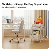 Multifunctional Under Desk Storage Cart Space-Saving Design 3-Tier Rolling Cart 360° Rotating Wheels Under Desk Storage Organizer Large Capacity for Students, Kids, Study Room, Playroom
