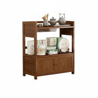 Sturdy Construction Multi-Tier Tea Trolley Large Capacity Household Furniture Oriental Design Side Cabinet Polished Finish for Hosts, Homeowners, Living Room, Reception Area, Home Office