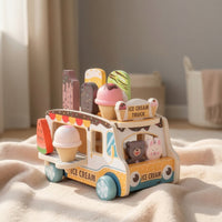 Tabletop Ice Cream Truck Toy Educational Wooden Ice Cream Truck Smooth Pretend Playset Bright for Children, Toddlers, Playroom
