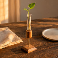 Desktop Glass Test Tube Vase Vertical Design Wood and Glass Vase Compact Size Home Decor