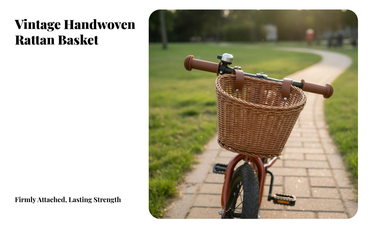 Easy Installation Kids Bike Basket Multi-Purpose Rattan Design Cycle Basket Long-Lasting for Toddlers, Parents, Stroller, Scooter, Cycling