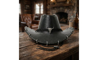 Cowboy Hat with Skull Ornament Western Cowboy Hat with Chin Cord Textured Adjustable for Men, Festivals, Costume Parties