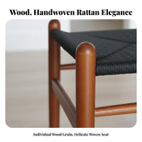 Solid Wood Frame Woven Top Wooden Stool Nordic Design Backless Woven Stool Handwoven Accent Furniture Multi-Purpose for Cafe Owners, Interior Designers, Tea Room, Dining Area, Entryway, Bedroom