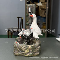 Solar-Powered Resin Duck and Squirrel Garden Waterfall Ornaments