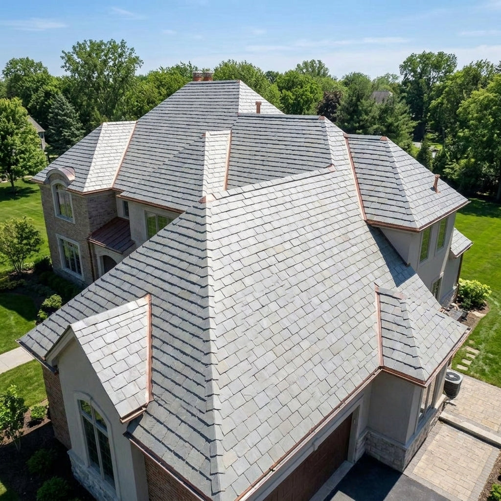 Grey Stone Roofing Shingles, 200cm Rectangular Snow Resistant Roof Tiles, Freezing Temperature & High Wind Protection, 7-9mm Thick