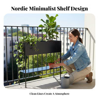 Nordic design 2-Tier Plant Stand Floor-Standing 2-Tier Planter Shelf with Trellis Partition Function Outdoor Furnishing Weather-Resistant for Gardeners, Homeowners, Balcony, Courtyard, Living Room, Corner
