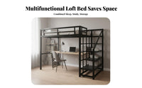 Dormitory Loft Bed Nordic Design Metal Loft Bed with Desk Space Saving for Young Adults, Teenagers, Small Areas, Studio Apartment, Home Office
