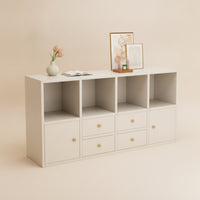 Floor Bookcase with Drawers Pale Storage Cabinet with Doors Multi-Functional Rectangular Bookshelf for Living Room, Bedroom, Reading Corner