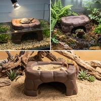 Large Ceramic Turtle Basking Ledge, Multi-Functional Turtle Decor for Hiding and Climbing, Heat-Resistant Porous Stone Cave for Reptiles
