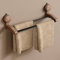Wall Mount Rack and Towel Bar for Washroom Organization, Premium Walnut Wood Bath Holder for Small Space and Students