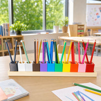 Multi-Color Wooden Pen Holder with Cups Colorful Desktop Pencil Cup Organizer Upright Pencil Holder Organizer Versatile for Teachers, Kids, Study Desk, Classroom, Art Station