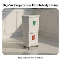 Double-Layer Trash Can Large Capacity Damp and Dry Separation Bin With Wheels Dry Wet Separation Bin