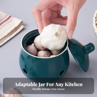 Ceramic Garlic Jar Moisture-Resistant Garlic Storage Container Ventilated Produce Pot Easy to Clean Kitchen Canister for Pantry