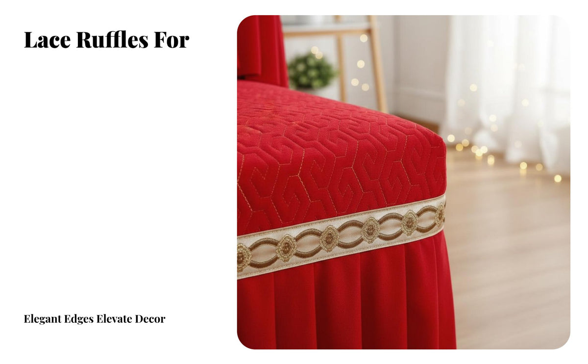Year-Round Use Quilted Sofa Slipcover Non-Slip Quilted Sofa Throw Lace Trim Home Textile Skin-Friendly for Newlyweds, Homeowners, Pet Owners, Wedding Celebrations, Living Room, Festive Events