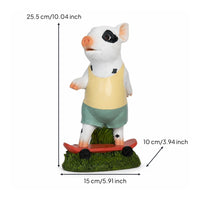 Funny Pig Statue with Skateboard Playful Skateboarder Pig Ornament Decorative Garden Decor Weather-Resistant for Gardeners