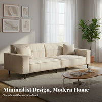 French Cream design Straight 3-Seater Settee High-Leg Design Deep Seat 3-Person Couch Small Space space-efficient Sofa Comfortable Seating for Apartment Dwellers, Homeowners, Families, Lounge Area, Home