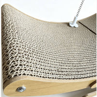 Corrugated Cat Scratcher Rocker Rocking Cat Rocker with Feather Toy Wooden Pet Furniture Curved for Cats, Kittens, Living Room, Bedroom