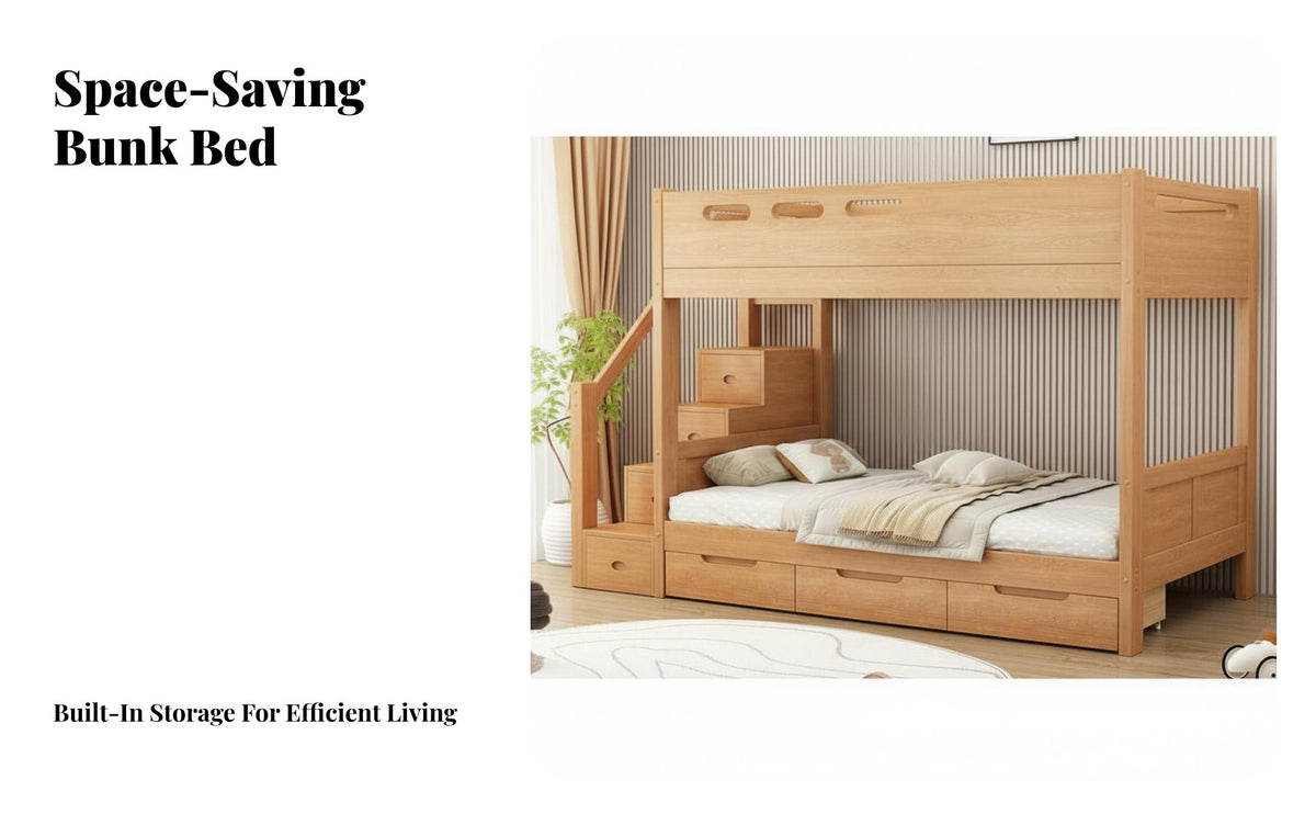 Solid Wood Bunk Bed Space-Saving Kids Bunk Bed with Guardrails Sturdy Construction children's Furniture for Juniors, Parents, Bedroom, Dormitory, Home