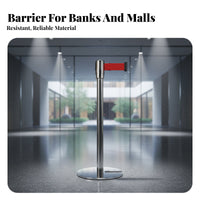 Retractable Belt Stanchion 4-Way Connection Stainless Steel Queue Post Hard-Wea Loop Construction Crowd Control Barrier Post for Banks, Hotels
