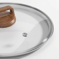 Frying Pan and Stainless Steel Pot Cover with Tempered Glass, Universal Frying Pan Lid with a Bar Wooden Handle, Wok and Saucepan Lid, 1 Pack