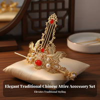 Traditional Chinese Attire Hair Accessory Set Elegant Design Traditional Chinese Attire Hairpin Set Crane Hair Crown Versatile