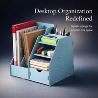 Desk Storage Organizer with Drawers, 3 Tier Wood Bookshelf for Office Workers, Wooden Desktop Shelves for Study Room, Pure Black