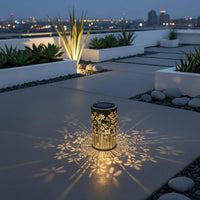 Waterproof Hollow Metal Projection Lantern Wrought Iron Solar Powered Pattern Light Outdoor Lighting for Pathway