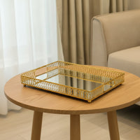 Mirrored Glass Tray Decorative Mirrored Vanity Organizer Sophisticated Tray with Metal Frame for Dresser