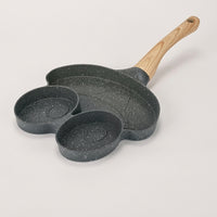 Frying Pan for Induction Hob and Gas, Clover Shape 4 Hole Pancake Pan with Wood Handle, Aluminum Alloy Egg Cooker and Egg Pan, Breakfast Pan