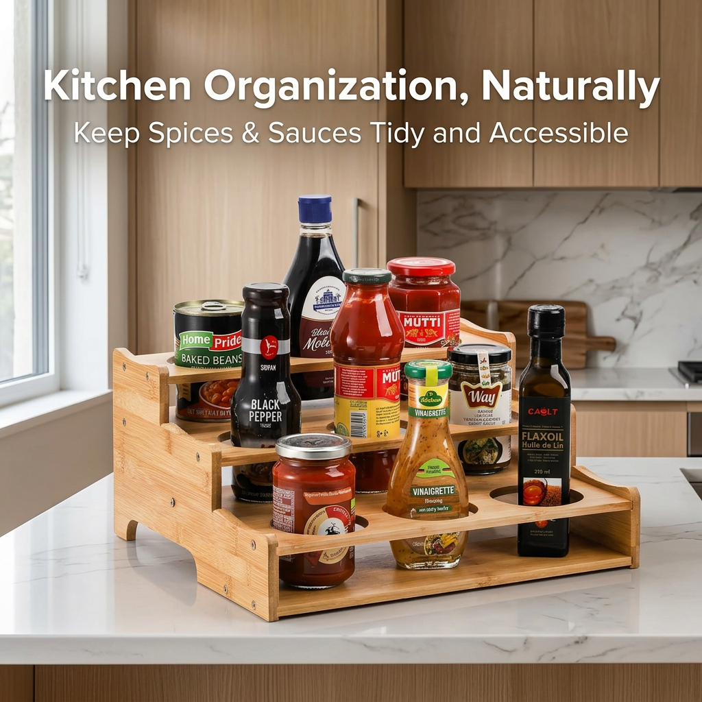 Standing Bottle Rack, Tier Shelf, Organizer, Countertop Storage, Wood Rack