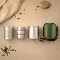 Portable Tea Set Zippered Storage Bag Stainless Steel Tea Set Strainer Screen Tableware for Outdoor