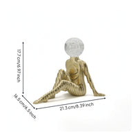 Abstract Figurine with Glass Head Sculptural Seated Figurine Ribbed Statue for TV Cabinet