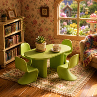 5 Pieces Light Green Dollhouse Dining Set Molded Plastic Miniature Table and Chairs Rounded Edges Miniature Dining Furniture Polished Finish for Display