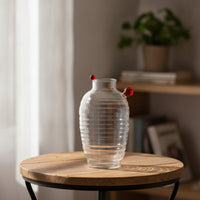 Small-Mouth Glass Vase with Ribbed Texture Compact Ribbed Glass Bottle Vase Textured Single-Stem for Minimalists, Tabletop, Hydroponics, Home Decor