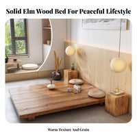 Minimalist Design Japanese Design Tatami Bed Elm Wood Bed Frame Bedroom Furniture for Minimalists, Hotel Owners, Homeowners, Guest Room, Apartment