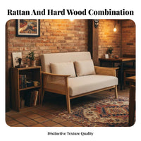 Hardwood Wood Frame Cane spine Settee space-saving Size Two-Seater Bench with spinerest Minimalist Design Loveseat Small Space suitable for Apartment Dwellers, Interior Designers, Business Owners, Living Room, creamice, Homestay, Reception Area