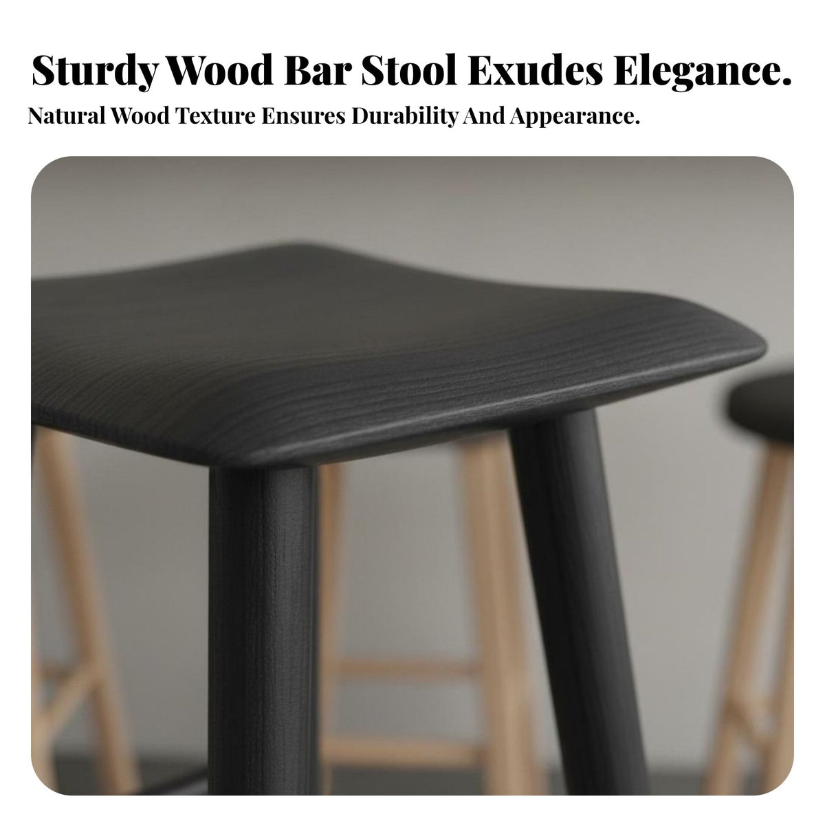Wabi-Sabi Aesthetic Backless Wooden High Stool Sturdy Construction Wooden Saddle Seat Stool Stable Frame Counter Height Chair Built-in Footrest for Cafe Owners, Homeowners, Adults, Home Bar, Restaurant, Kitchen Island, Dining Room