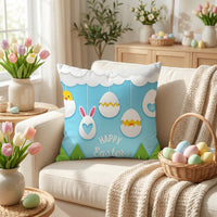 Easter Cushion Cover 45cm x 45cm, Soft Decorative Throw Pillow Case with Vivid Rabbit & Egg Print, Spring Seasonal Home Accessories for Sofa, Couch, Living Room & Bedroom