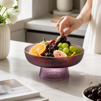 Footed Glass Fruit Bowl, Pedestal Fruit Bowl for Kitchen Island, Decorative Striped Glass Fruit Bowl, New Home Entertaining