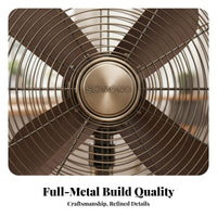 Portable Retro Electric Fan Wide Angle Oscillation Vintage Design Desk Fan Adjustable Tilt Antique Design Air Circulator 3 Speed Settings for Office, Bedroom, Living Room