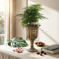 European Pedestal Vase Ornate Fluted Shape Vintage Distressed Vase Stable Base Interior Feature for Hotel, Banquet