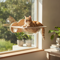 Cat Window Perch with Suction Cups - Wooden Frame & Glass Capsule Hammock Bed