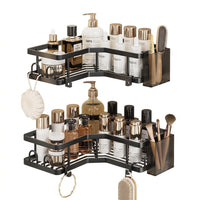 No Drill Corner Shower , Adhesive Shelf Wall Mounted, Shelves for Toilet Storage, 2 Tier Kitchen Home Organizer