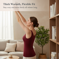 Women's V-Neck Thermal Camisole with Built-in Bra Pads, Silk-Blend Brushed Warm Base Layer