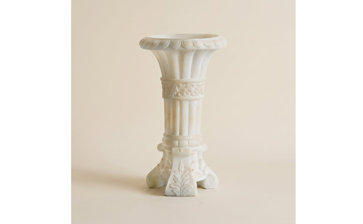 Carved Vase with Foliage Relief Decorative Column Vase Jade-Floral Arrangement Holder for Living Room, Entryway, Hotel