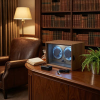 Walnut Watch Winder Cabinet Compact Watch Winder with Glass Door Quiet Retro for Nightstand