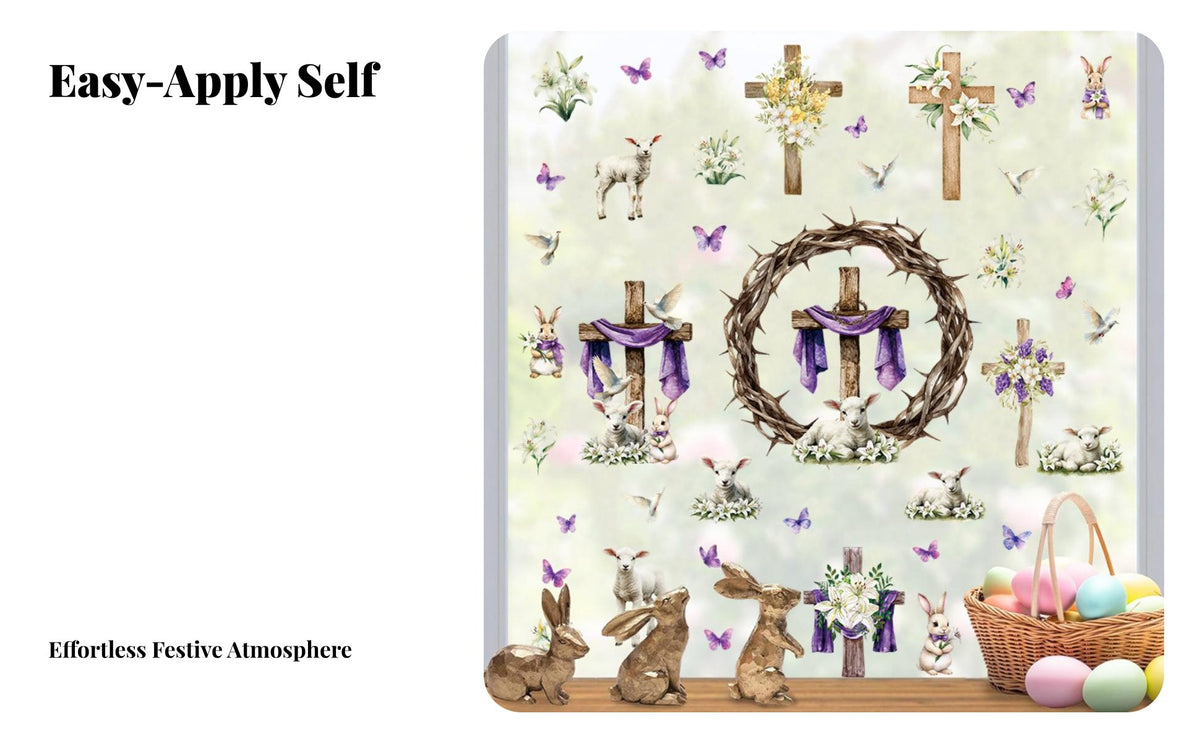 39 Pieces Easter Cross Set PVC Material Religious Easter Self Cross and Lily Window decor for Kids, Families, Walls, Home