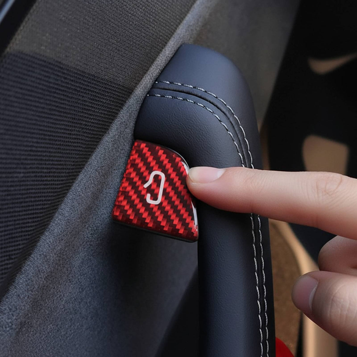 4 Pieces Scratch Protection Car Door Release Button Protector Easy to Install Carbon Fiber Button Cover Interior Upgrade Safeguarding Decal No Drilling Required
