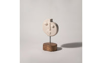 Two-Faced Human Face Sculpture Geometric Sculpture with Wood Base Modern Tabletop Statue for Home Stylists, Bookshelf